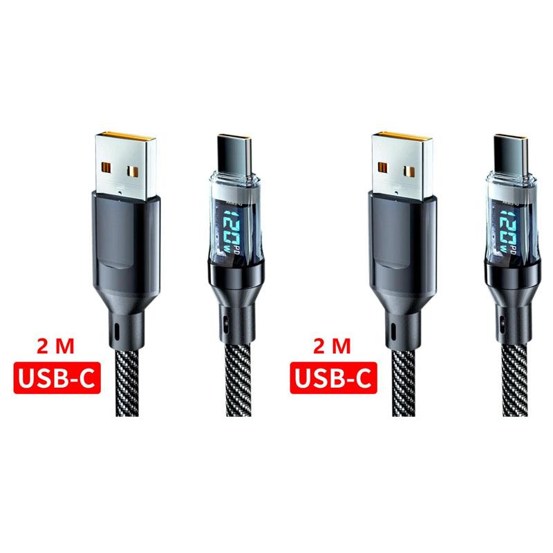 120W 6A USB Tip C - Tip C Kablo Hızlı Şarj USB USB C Veri Kablosu, Xiaomi Samsung Huawei için LED Ekran ile