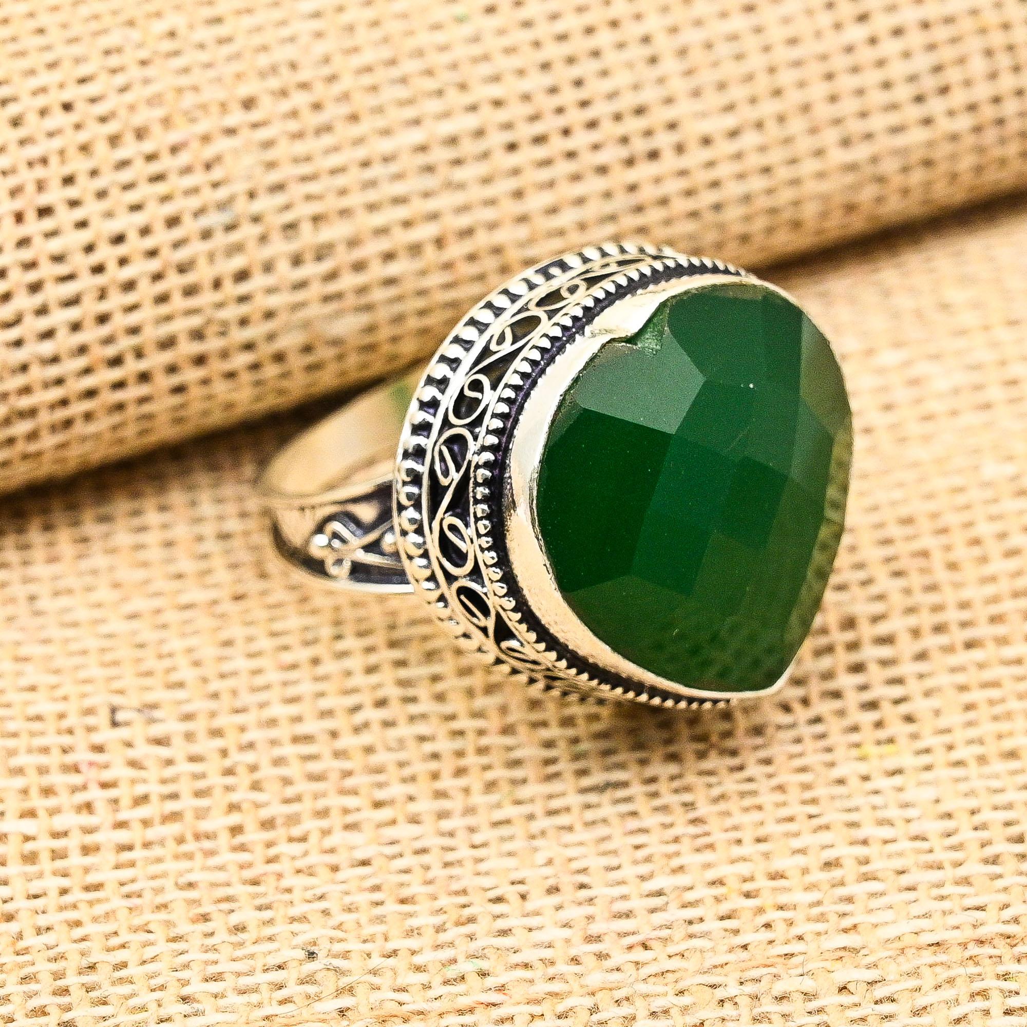 

Кольцо в форме сердца с зеленым ониксом и драгоценным камнем из стерлингового серебра 925 пробы ручной работы, винтажные ювелирные изделия для подарка 12 зелёный