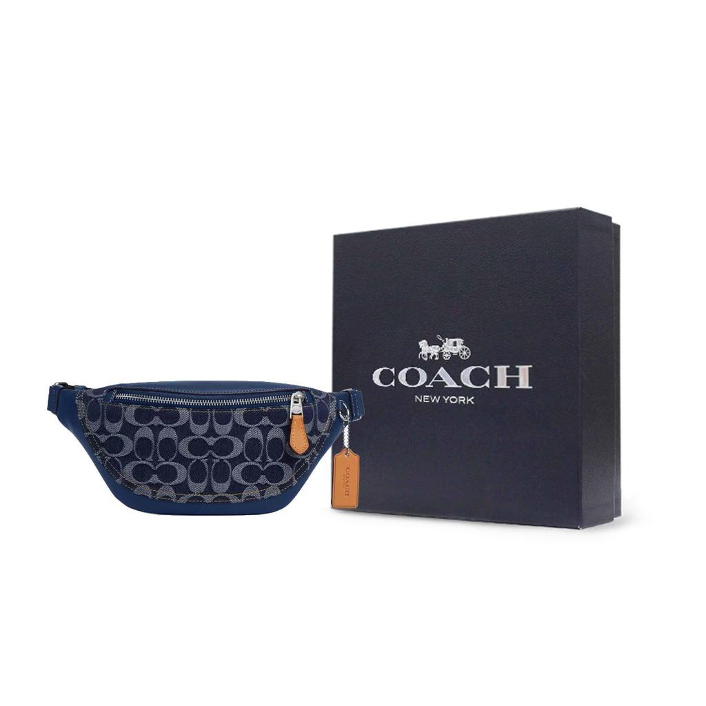 Coach Warren 29 Markenaufdruck Reißverschluss Baumwolle Crossbody Hüfttasche Große Herrentaschen Blau CY886-SVXR9