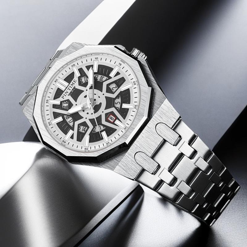 Orologio da uomo con quadrante grande, meccanico a carica manuale, con calendario luminoso, impermeabile, casual, sportivo da uomo, al quarzo