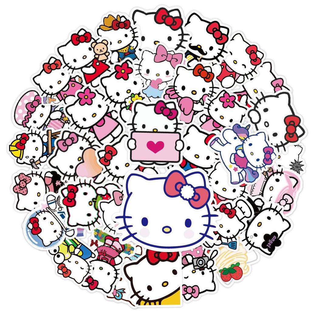 Hello Kitty Cat Sticker Set: 50 Sheets for Decorating Notebooks, Water Cups, Luggage, Mobile Phones - Perfect DIY Children's Gift