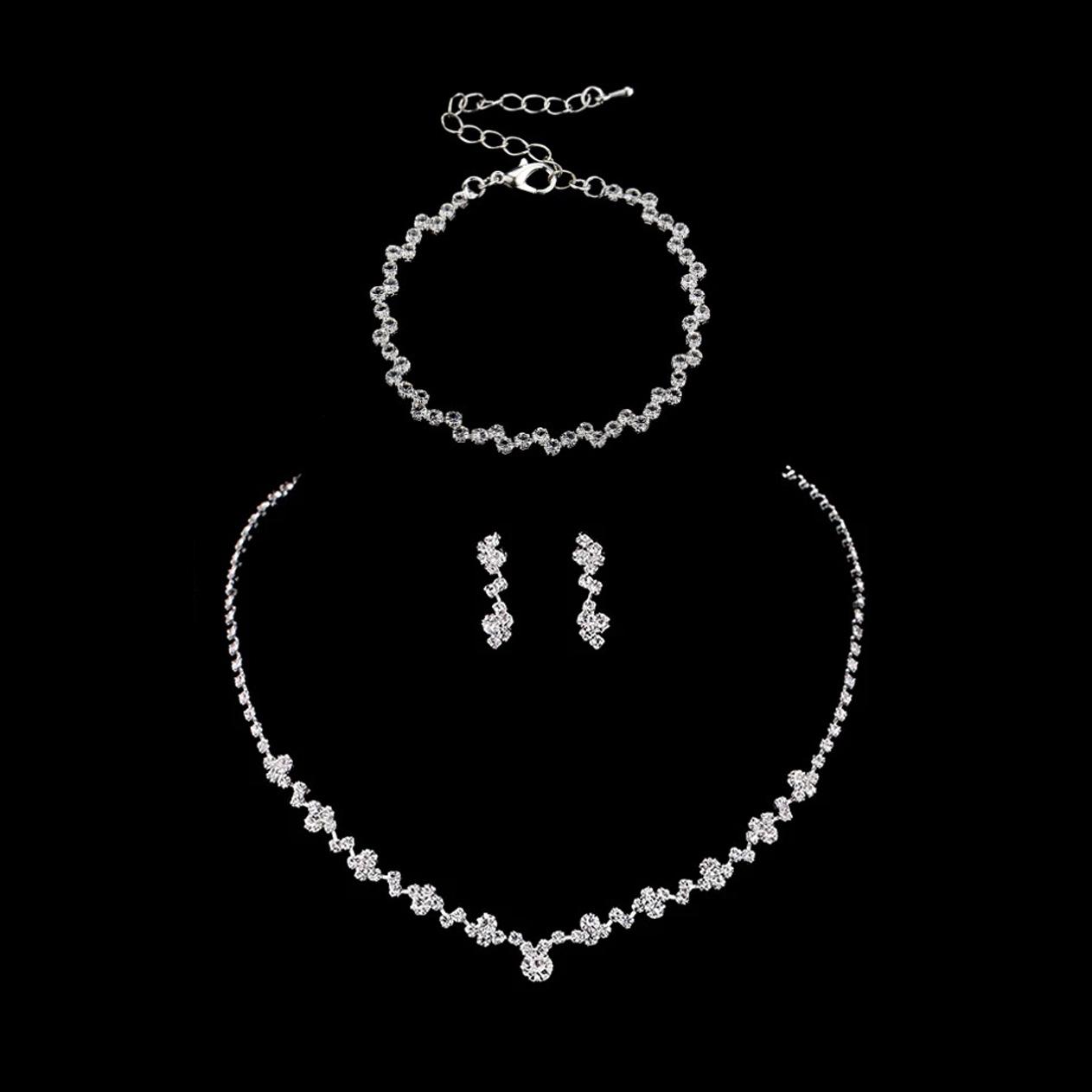 

Комплект украшений из страз в европейском и американском стиле: Ожерелье, серьги и браслет