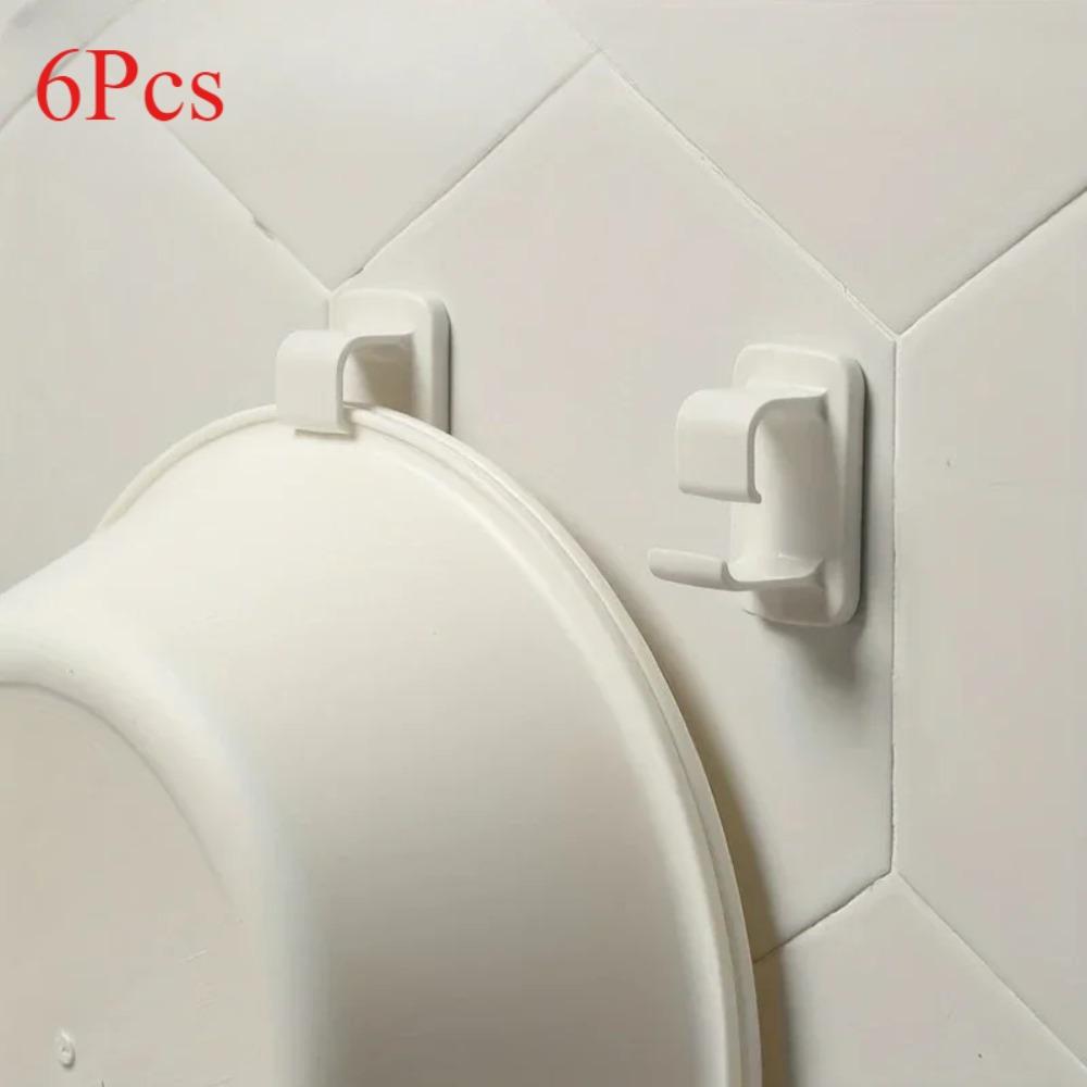 6Pcs Washbasin Hooks Adhesive Hooks Storage Rack Wall-Hung Washbasin Holder Home Bathroom Kitchen Supplies