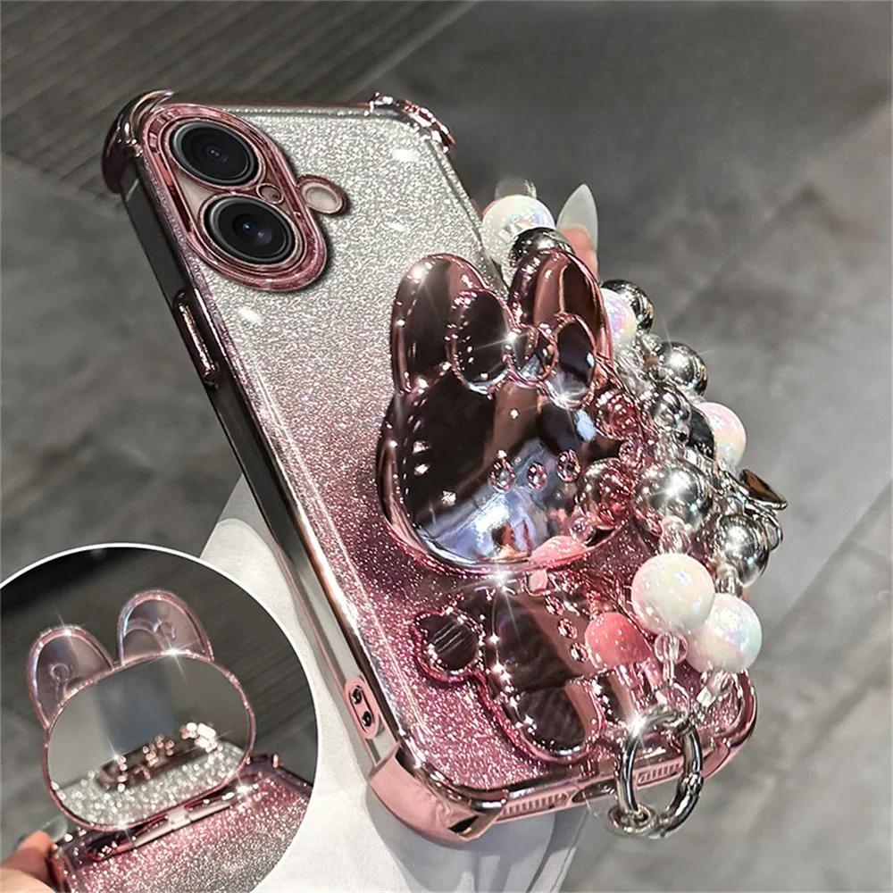 FLYKYLIN Glitzer Spiegel Hase Handyhalter Hülle Für Xiaomi Redmi 14C 13C 12C 10C 9A 13 12 10 9 Stoßfester Ständer Rückseite Abdeckung