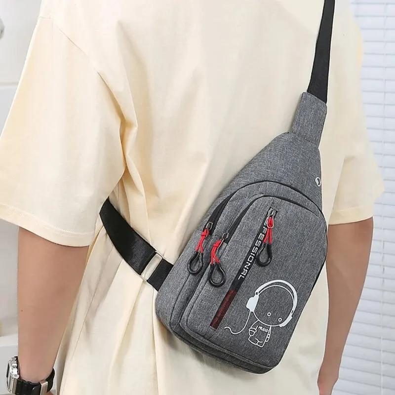 Men's Chest Bag Waterproof Crossbody Shoulder Bag Multi-Pocket Cycling Backpack Korean Fashion Casual Travel Sports Bag for Men