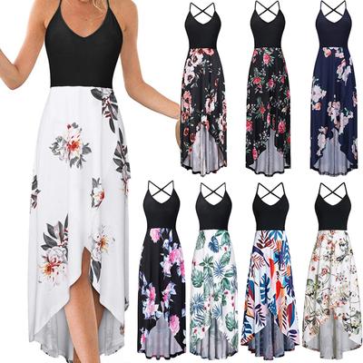 Damenmode, lässig, V-Ausschnitt, ärmellos, Träger, offener Rücken, sexy Print-Kleid