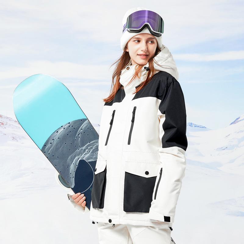 Women's Color Block Ski Suit & Men's Waterproof Ski Jacket - Windproof, Warm, and Breathable for Winter Outdoor Adventures