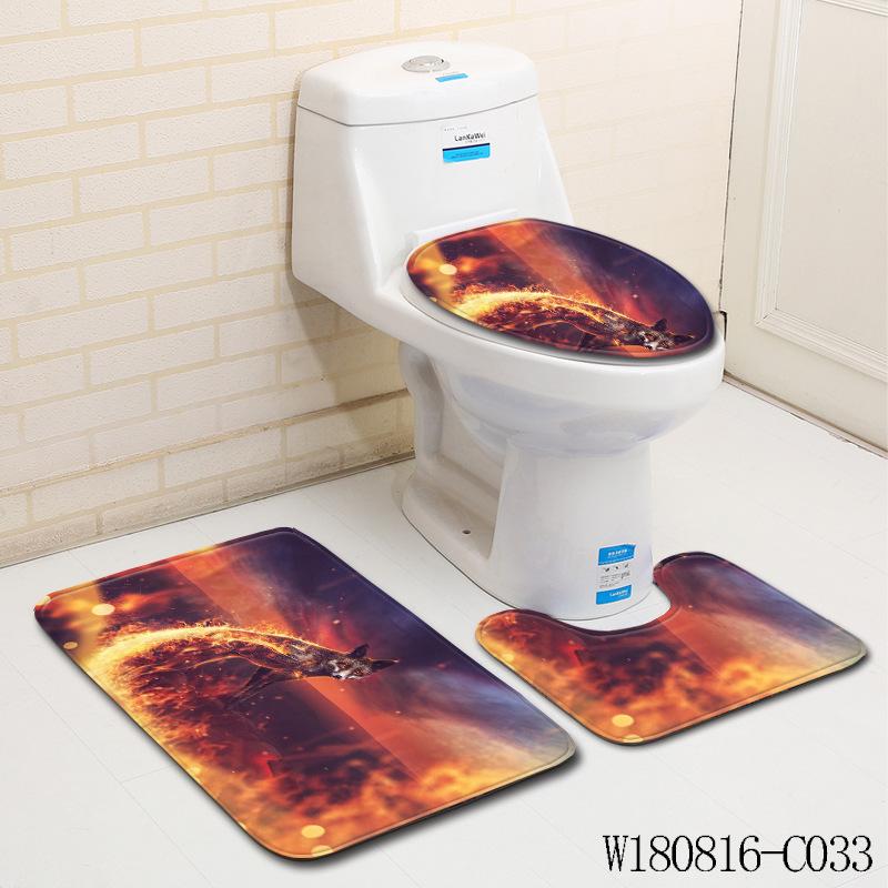 3D Fox Bathroom Toilet Three-Piece Floor Mat Doormat Bathroom Carpet