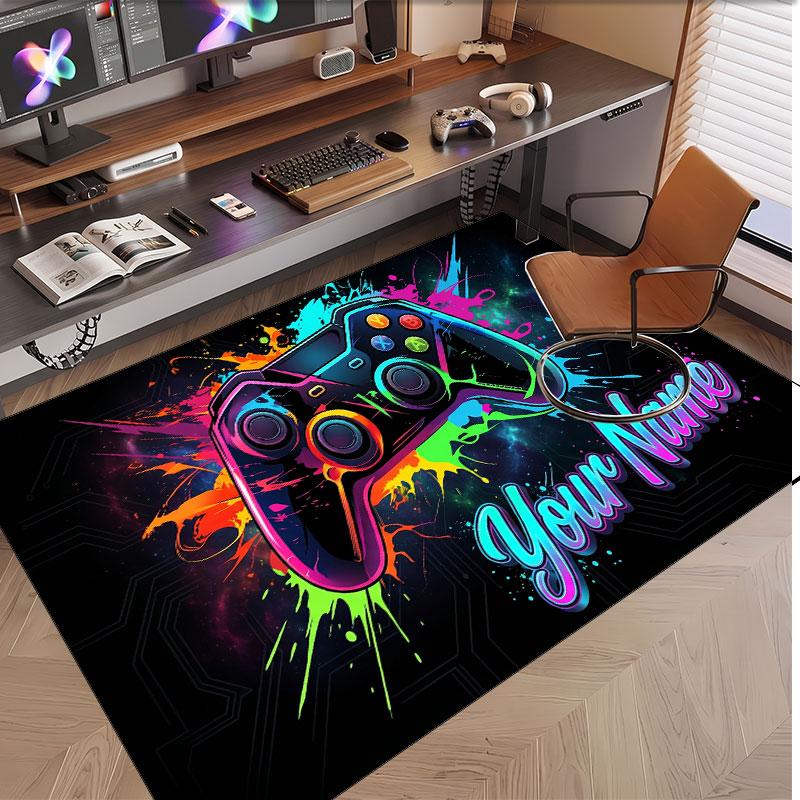 Game Controller Theme Soft Crystal Velvet Rug Custom Name & Text Print Non Slip Floor Rug for Bedroom Living Room
