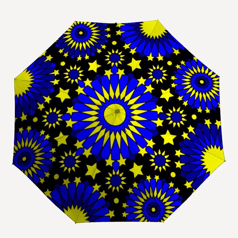 

1PC Blue_Yellow_Star_Pattern Automatic Open/close, All-Season Portable Folding Umbrella for Women & Men yy250919200