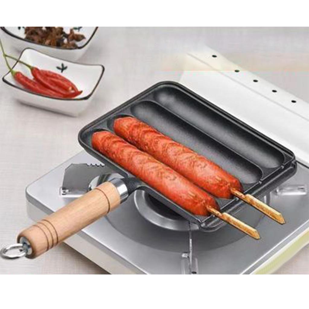 Sausage Grilling Pan Professional Efficient Prevents Stick Spill Proof Thickened Cast Iron Sausage Pan Hot Dog Grill