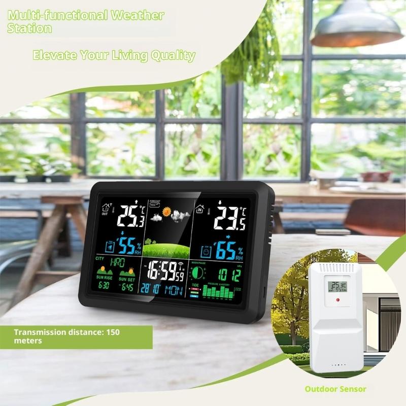 Digital Thermometers Hygrometer Alarm Clock With WiFi Connection Color Screen Weather Updates For Indoor Outdoor