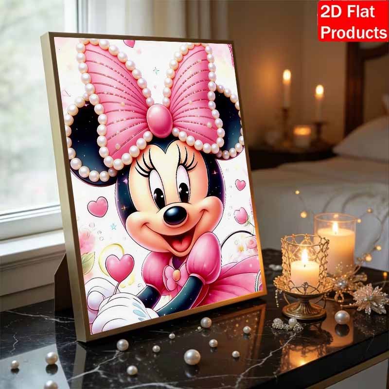 Disney Pearl Painting Set Sweet Minnie Mouse with Pearl Bow Sparkling Painting Craft Home Wall Decoration Handmade Gift