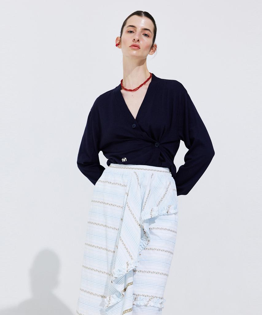 WNDERKAMMER Floral Embroidery Banding Skirt_Light Blue
