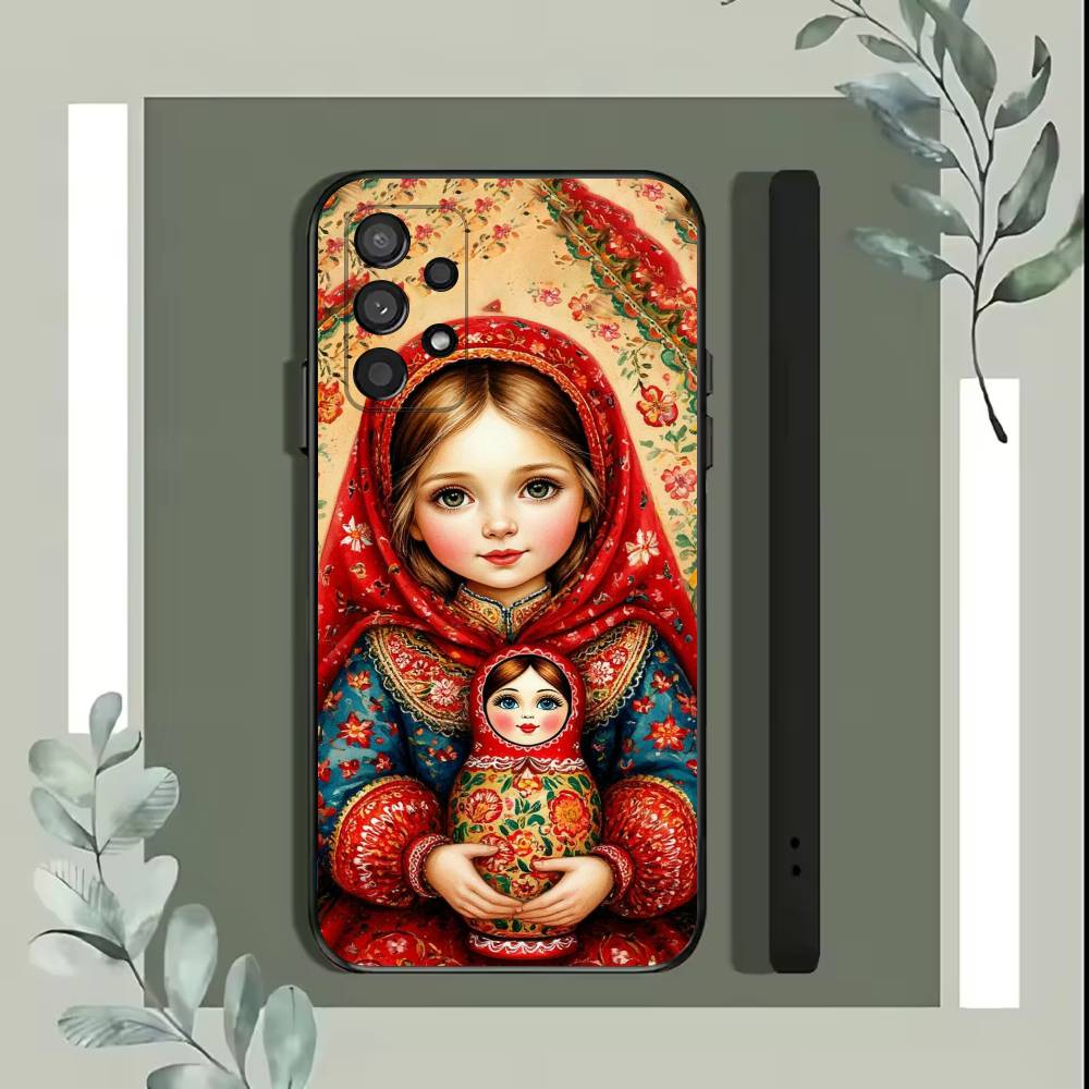 Matryoshka Art Russian Phone Case For Samsung S25,S24,S21,S22,S23,S30,Ultra,S20,Plus,Fe,Lite,5G Black Cover