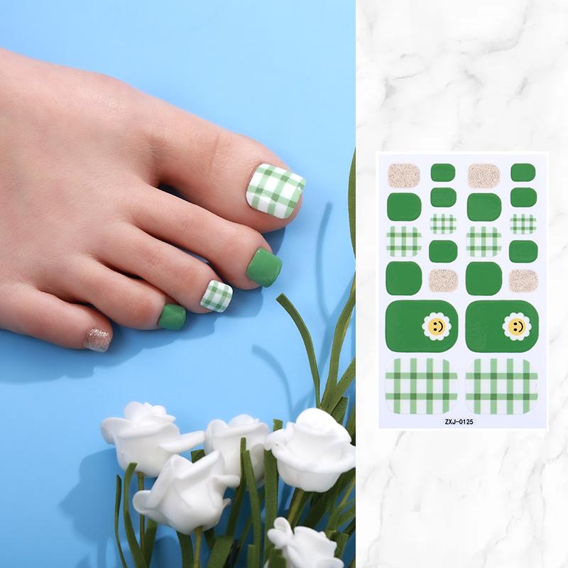 22Tips Baking Free Toe Nail Sticker Spring Glitter Flowers Full Cover Toenail Polish Strips Adhesive DIY Foot Decals