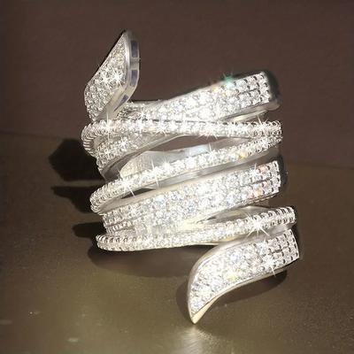 Huitan Anelli Larghi Iperbole per Donna Forma Irregolare Zirconia Cubica Piena Scintillante Accessori Femminili Gioielli Moda Moderni