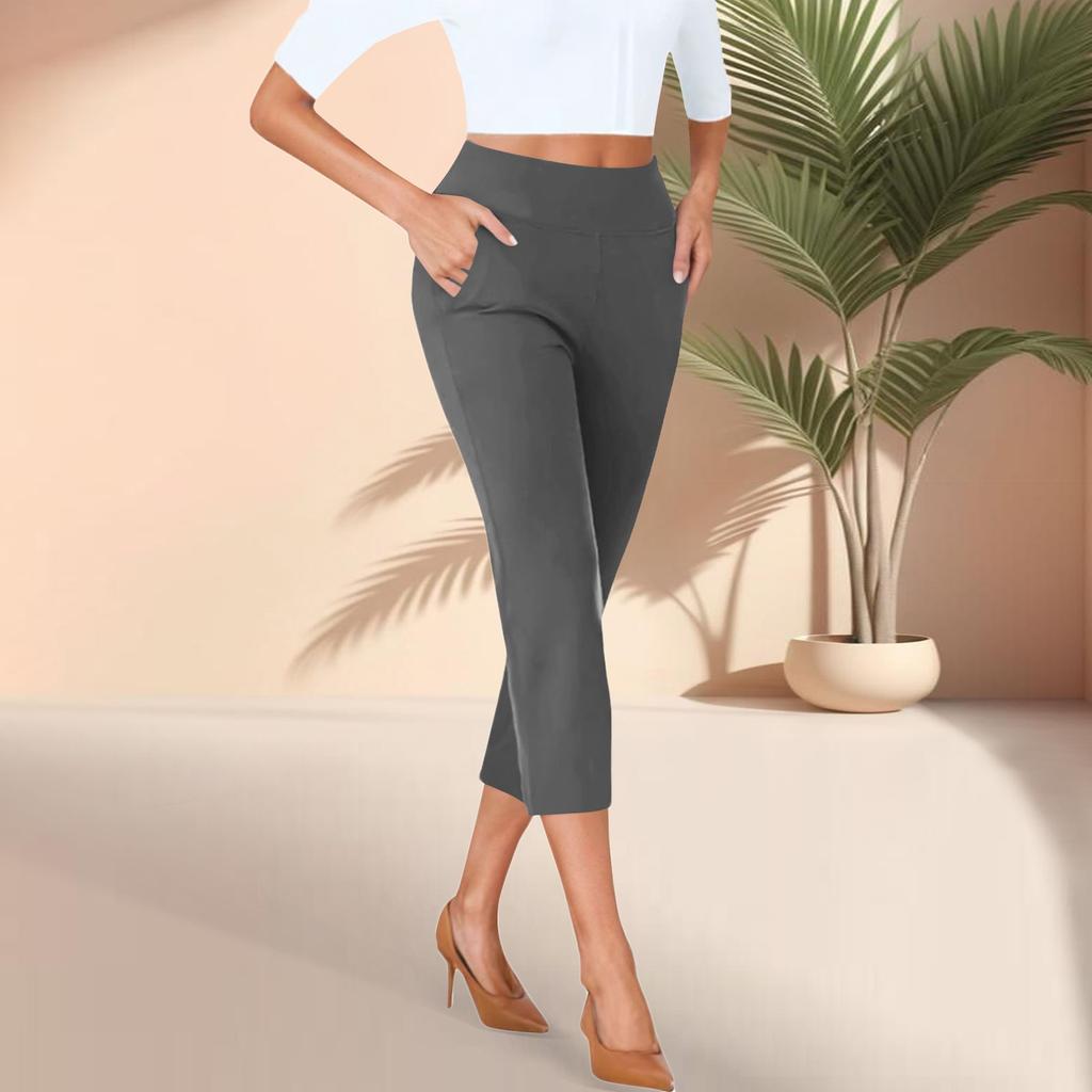 Women's Cropped Pants With Pockets Lightweight Caual Loose Trousers