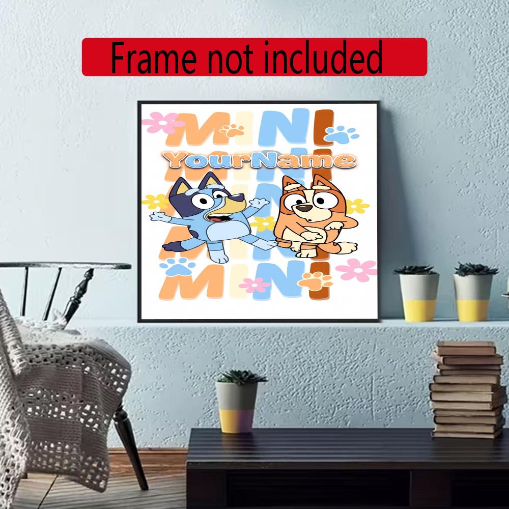 Bluey Customize Your Name Diamond Painting Round Diamond Diy Frameless Holiday Artwork Suitable For Home Office Wall Decoration