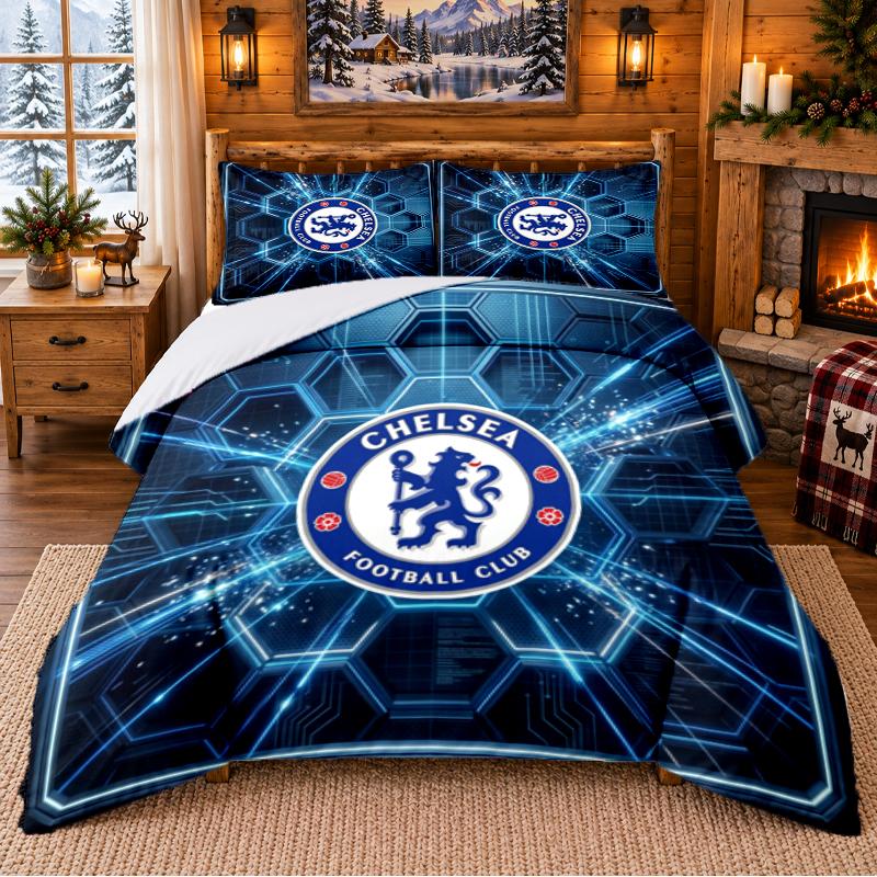 Printed 3Pcs Bedding Set Chelsea FC Pattern Bed Sheet Pillowcase For Bedroom Decor