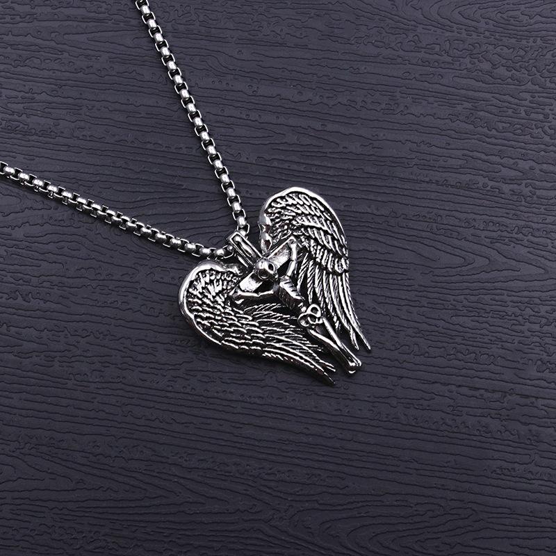 Titanium Angel Wings Skull Pendant Vintage Stainless Steel Cross Necklace Accessories For Men And Women