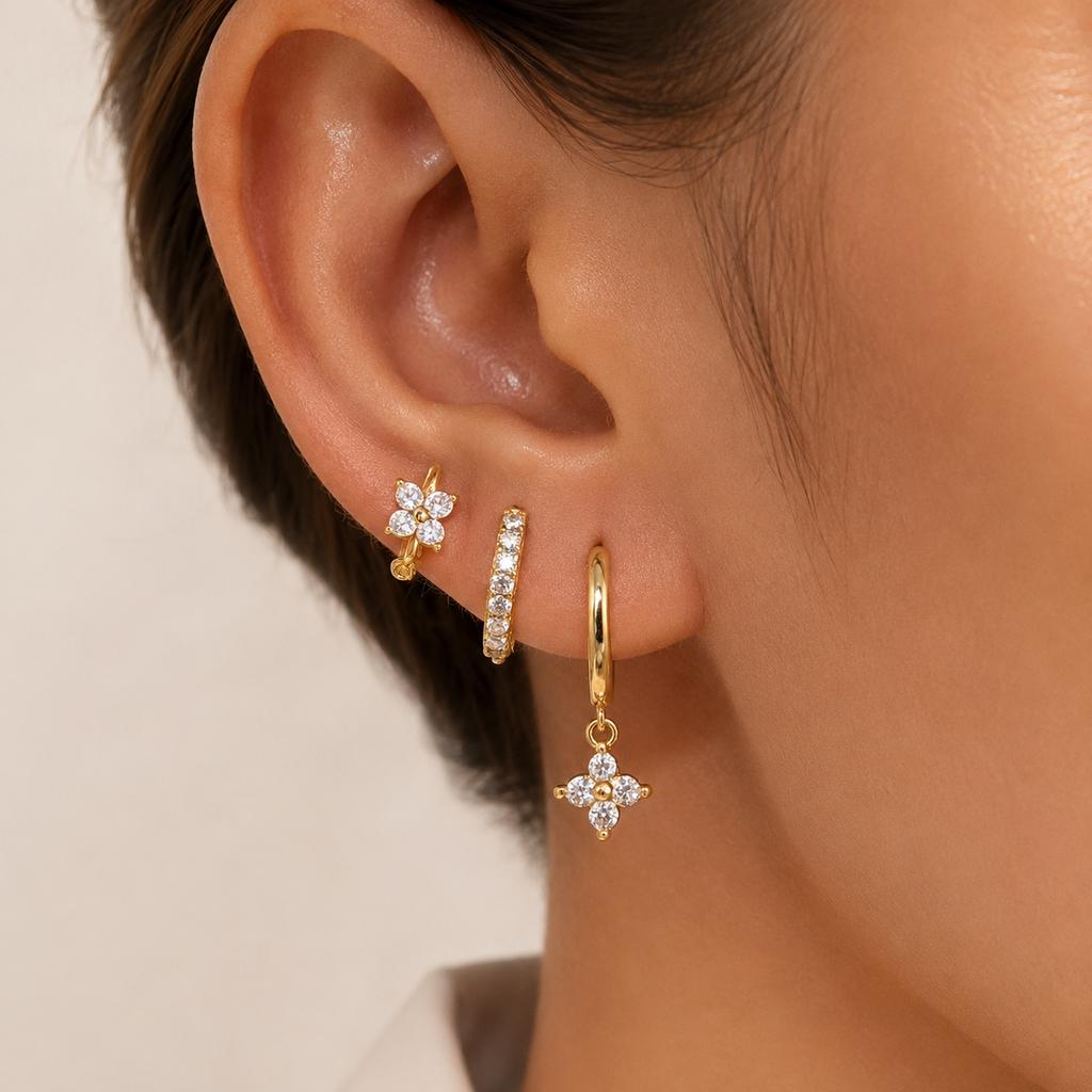 Luxury Cubic Zirconia Earring Clips Set for Women Delicate Gold Color Ear Stack Jewelry Minimalist Piercing Accessories Gifts