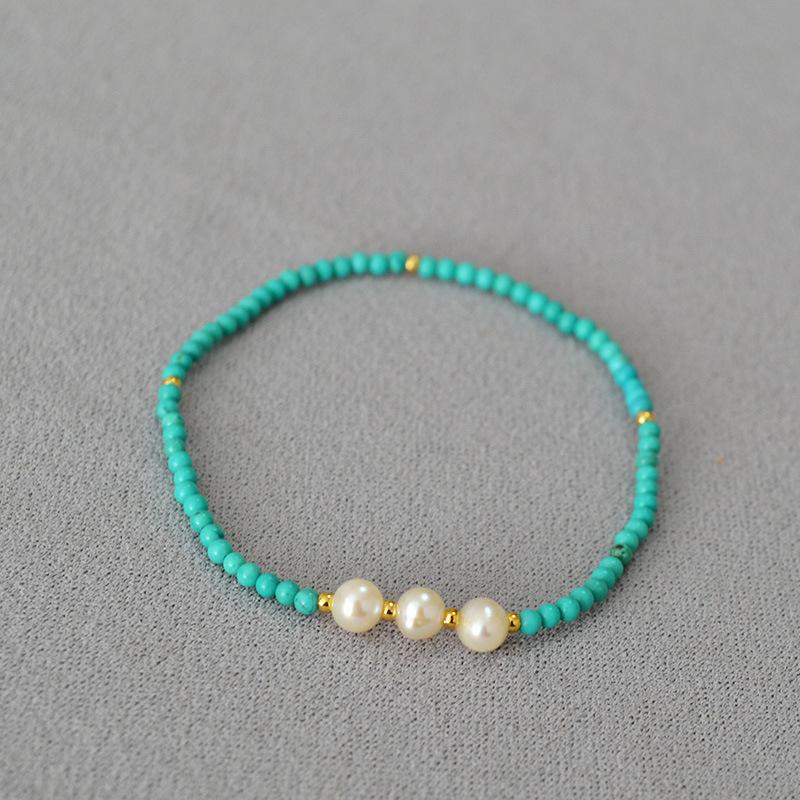 French niche design retro literary freshwater irregular pearl turquoise beaded simple classical temperament necklace