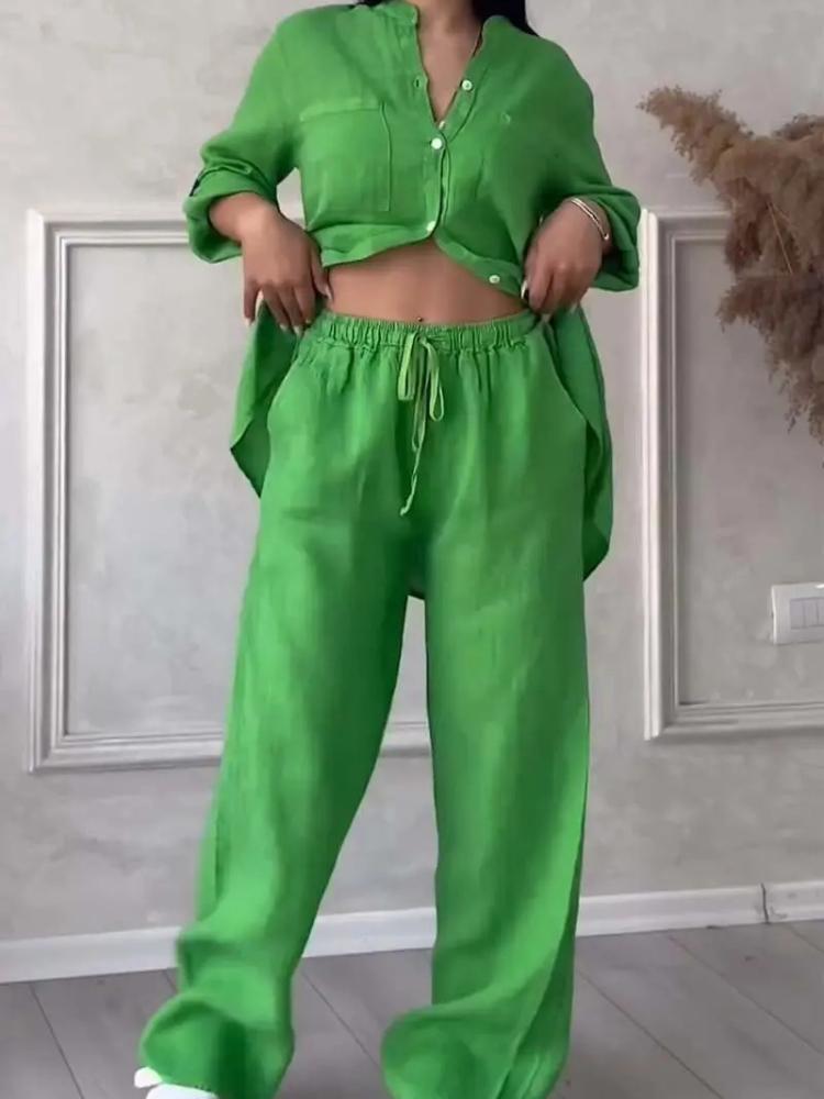 Zweiteilige Sets für Damen, Kordelzug, Hose mit weitem Bein, Langarmshirts, 2-teiliges Set