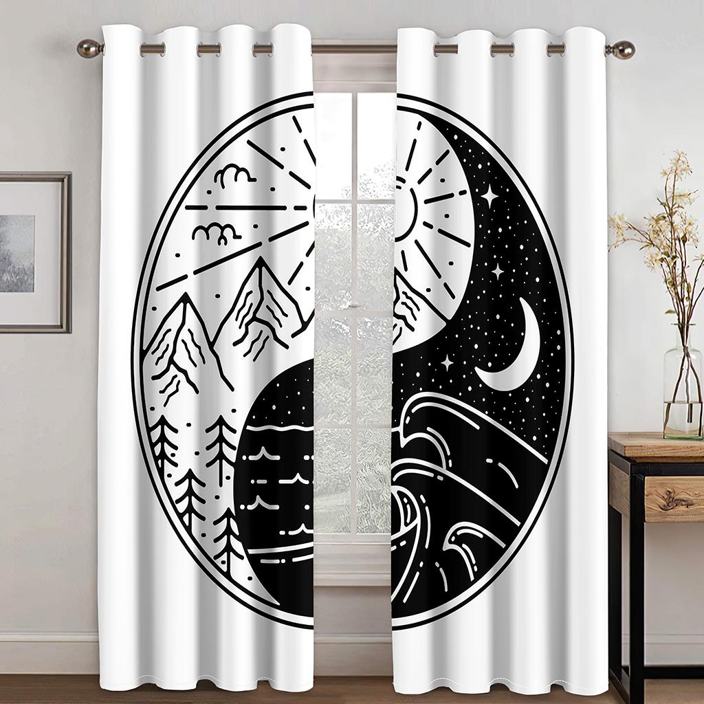 Chinese Traditional Tai Chi Curtains Chinese Bagua Art Curtains 2 Panel Taoist Lovers Living Room Bedroom Balcony Decor