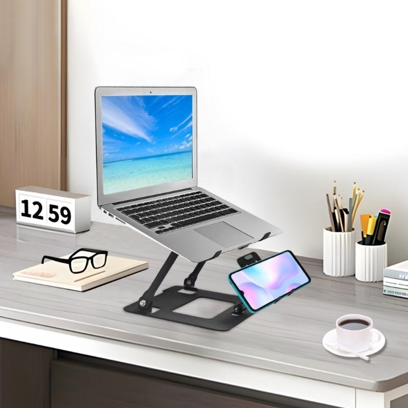Double Purpose Foldable Laptop Stand Carbon Steel Phone Holder Adjustable Height Desktop Bracket for 8.4-11Inch Computers