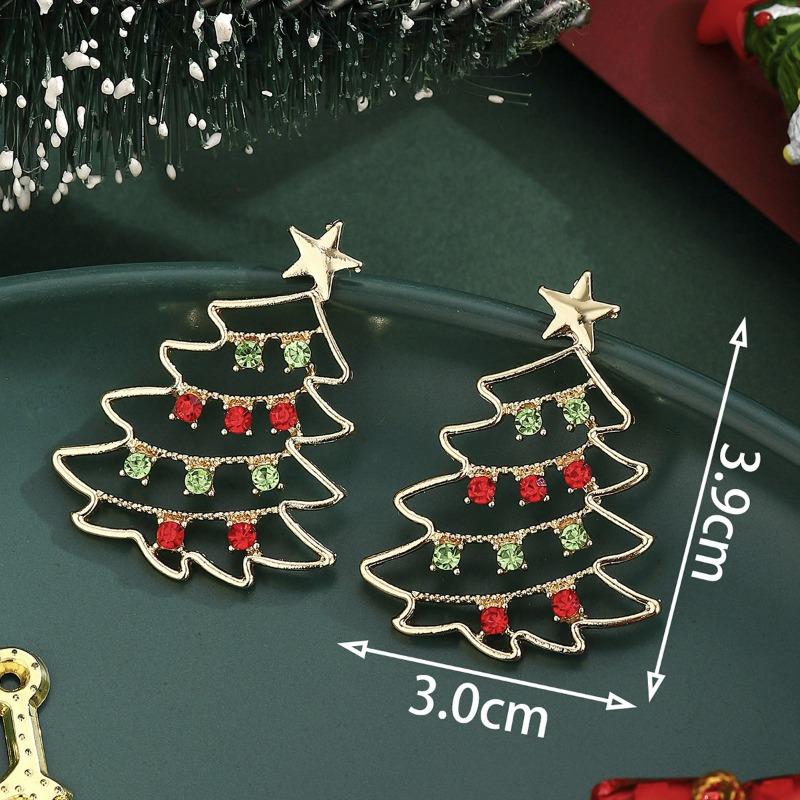 Personalized Jewelry Christmas Alloy Stud Earrings Christmas Hat Elk Point Diamond Christmas Tree Gingerbread Man Earrings