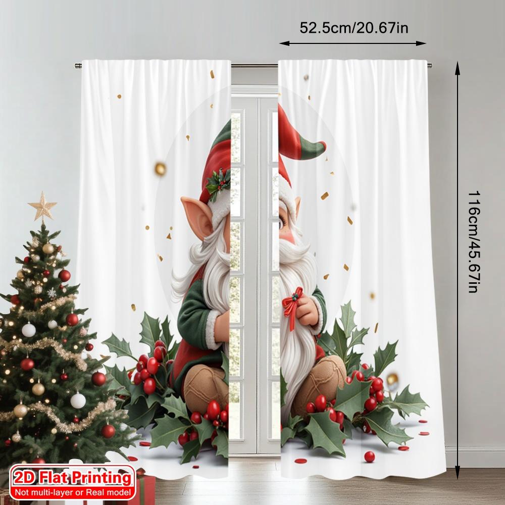 2pcs 2D Flat Printing Christmas Drapes Christmas Gnome Festive Holiday Polyester Fabric Without Electricity Festive Holiday for