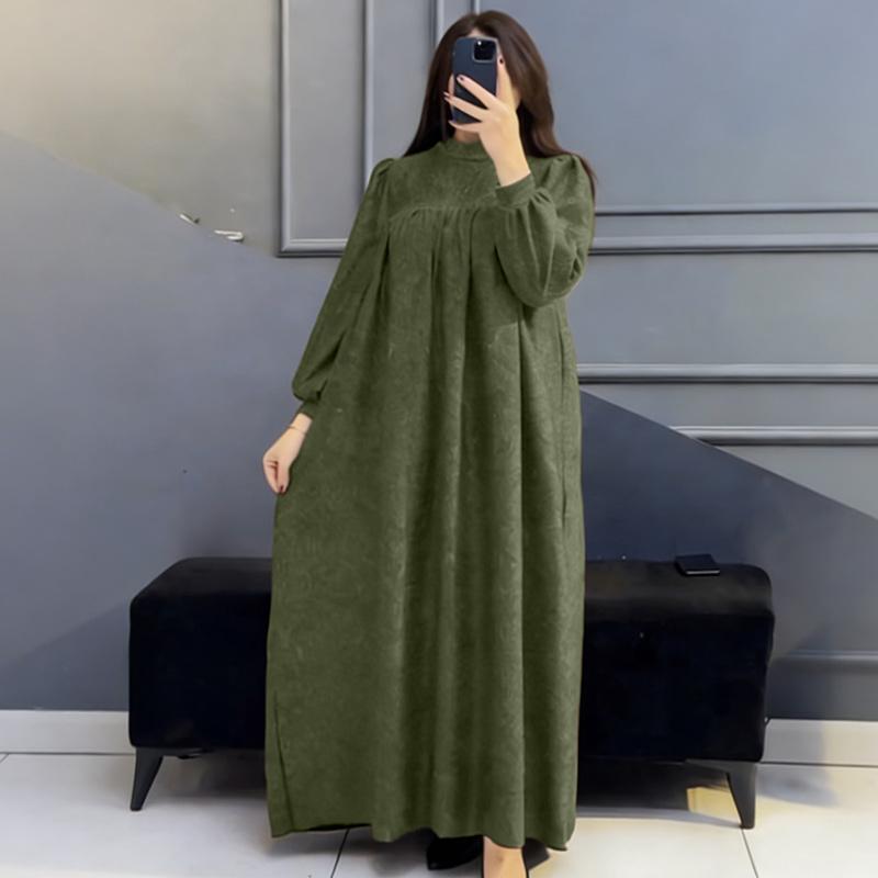 ZANZEA Vestido Casual de Manga Larga de Color Sólido con Cuello Alto para Mujer