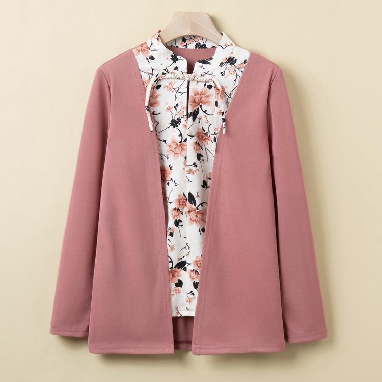 

Пожилая осенняя одежда для матерей 50 лет Модная свободная одежда «два в одном» для осени Топы для тещи Одежда 5XL