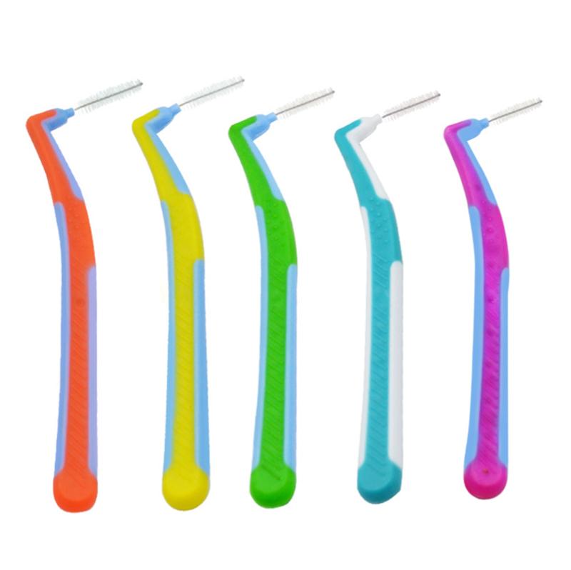 Lot de 5 brosses interdentaires en silicone en forme de L pour retirer les cure-dents, outils de nettoyage buccal multicolores, fournitures de matériel dentaire