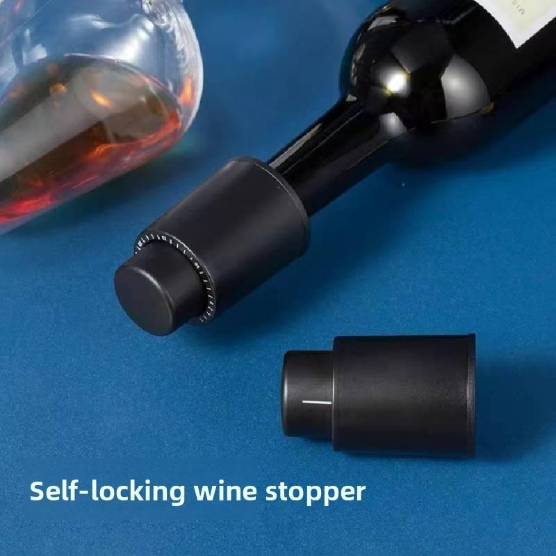 Simple Black Pushbutton Wine Stopper For Red Wine Bottles And Gift Occasions