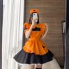 Cute Lolita Pumpkin Maid Halloween Party Costume Dress With Headdress