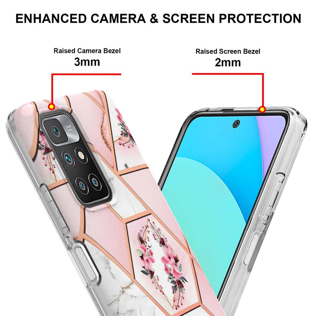 Golden Border Grid Marble Flower IMD Ultrathin Phone Case for Xiaomi Redmi Note 11S,Redmi Note 11 4G,Note 12 Pro 4G,Xiaomi 11T,Redmi 10,Poco X3 NFC...