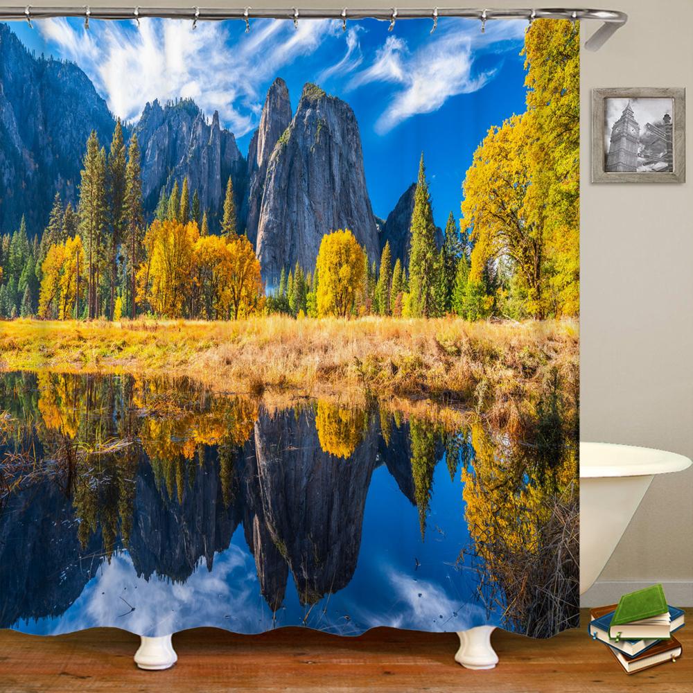 Shower Curtain natural forest scenery 3D Printing Shower Curtain Polyester Waterproof Fabric Bathroom Home Decor Curtain 180x180