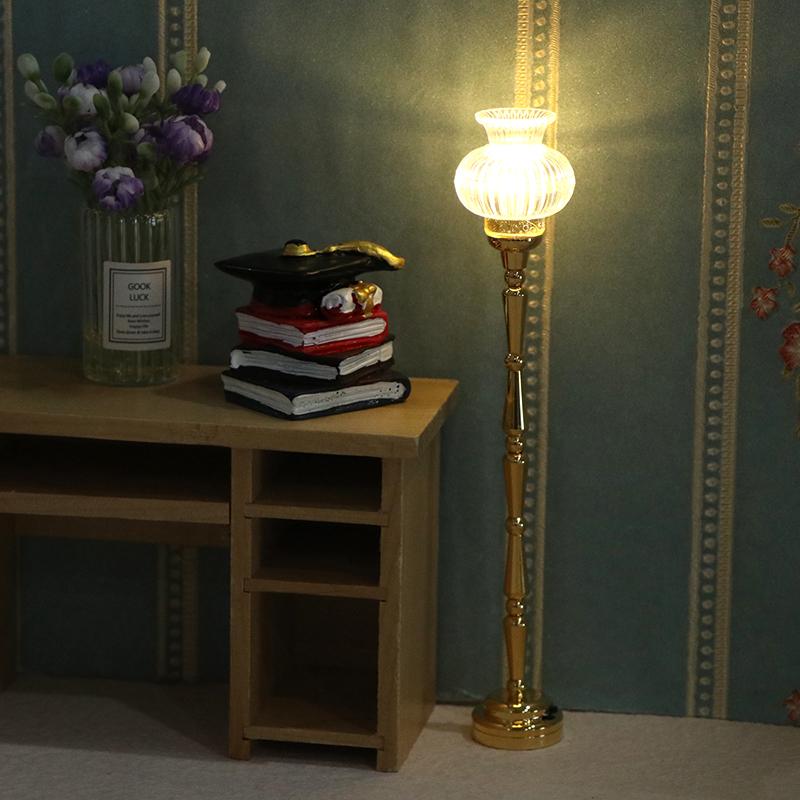1/12 Dollhouse Miniature Floor Lamp Flower Shape Led Lamp Model Doll Home Lamp Furniture Decoration Toy Micro Scene Ornament
