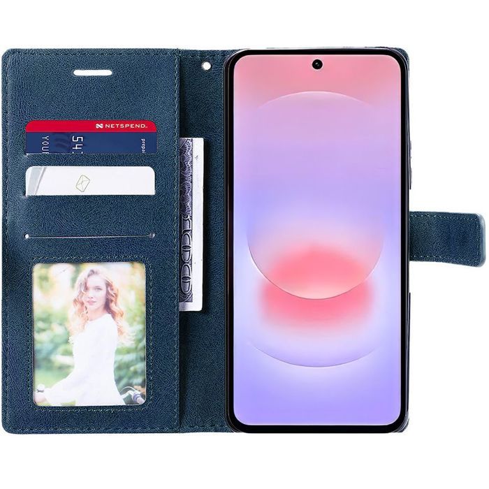 Case for Samsung Galaxy A37 5G, Navy Blue Anti-Scratch Leather Effect Protection - 2 Tempered Glasses