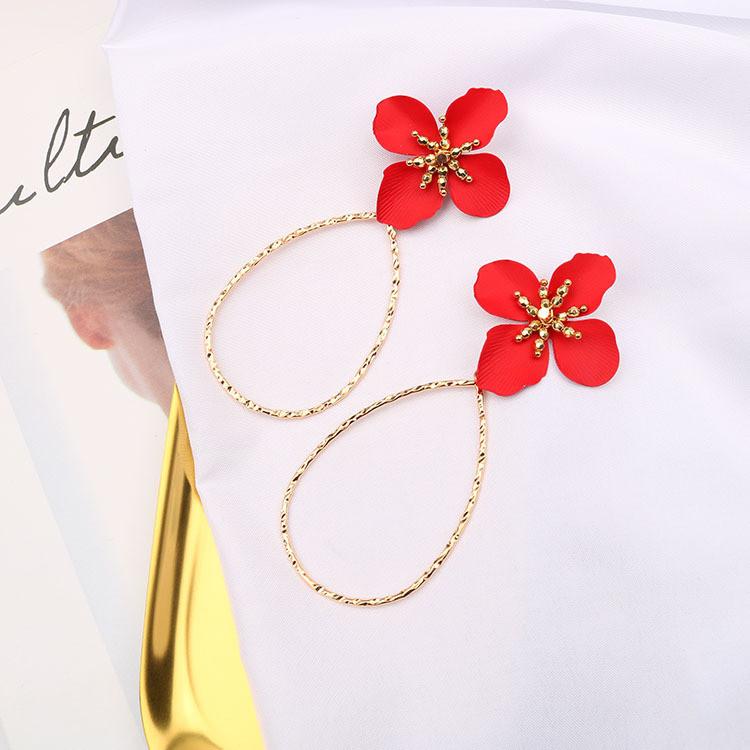 Pinkdudu Romantic Earrings Copper Hoop with Hand-Painted Floral Drops Artistic OG047