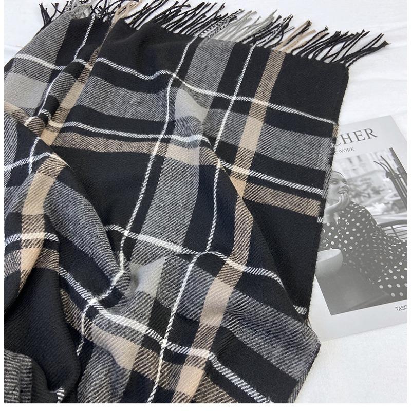 Plaid Scarf Women's Winter Warm Imitation Cashmere Fringed Shawl Dual-purpose Scarf Windproof & Warm, Multi-Color Options for Casual Outings, Office