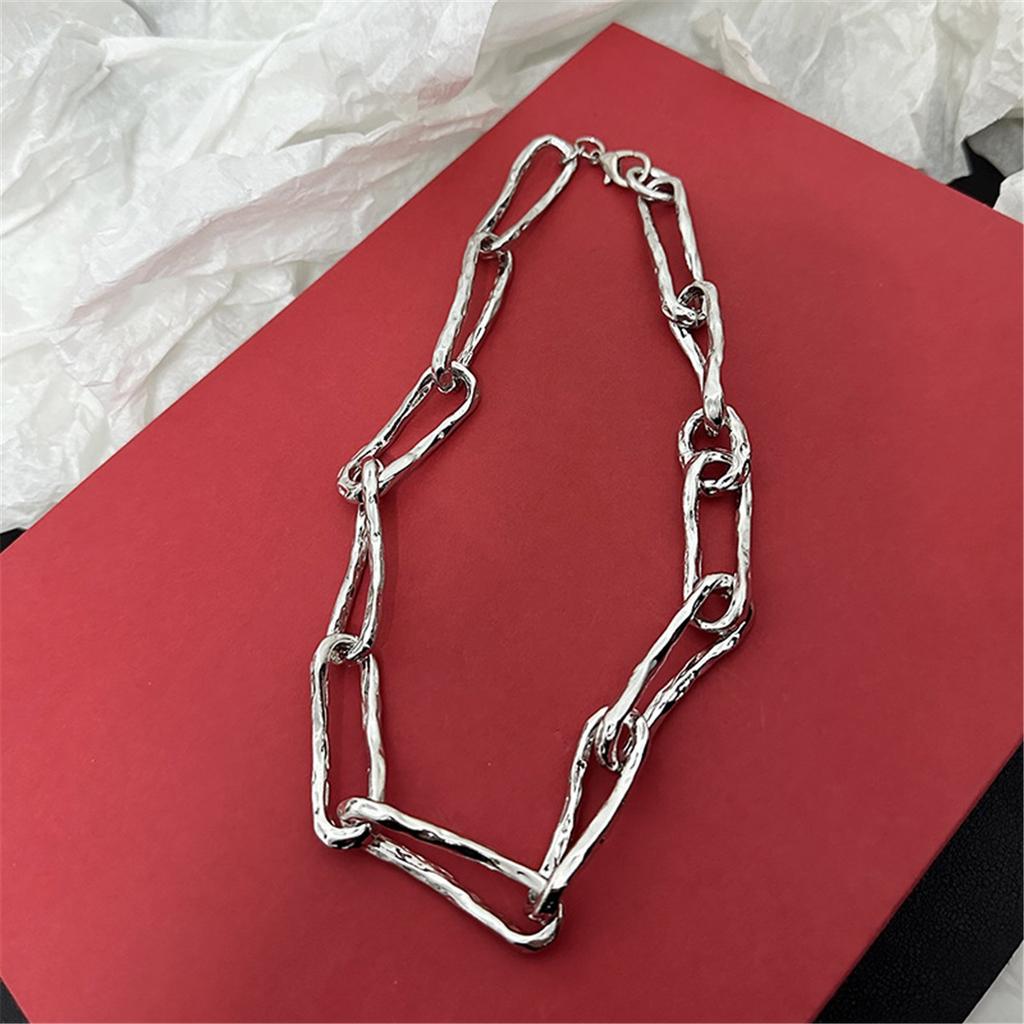 Tooxika Vintage High Feeling Thick Chain Textured Cuban Chain Necklace Heavy Streetwear Collarbone Chain