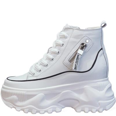 8CM Vera Pelle Donna Sneaker Grossa Primavera Autunno Inverno Peluche Caldo Casual Stivaletti Alla Caviglia Piattaforma Zeppa Nuove Scarpe Alla Moda