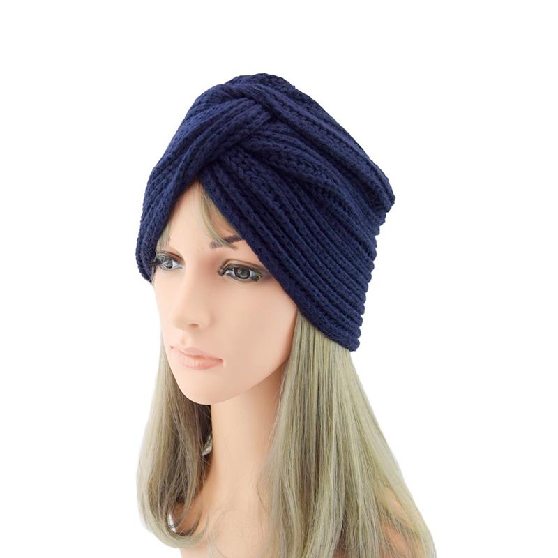 1Pc Women Headwear Head Wrap Hair Loss Turban Solid Color Knitted Cap Polyester