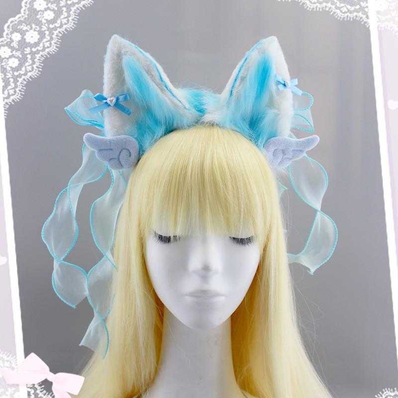 Handmade Sweet Lolita Fox Ear Headband With Bow Hair Clip Plush Animal Ears Accessory Women Girls