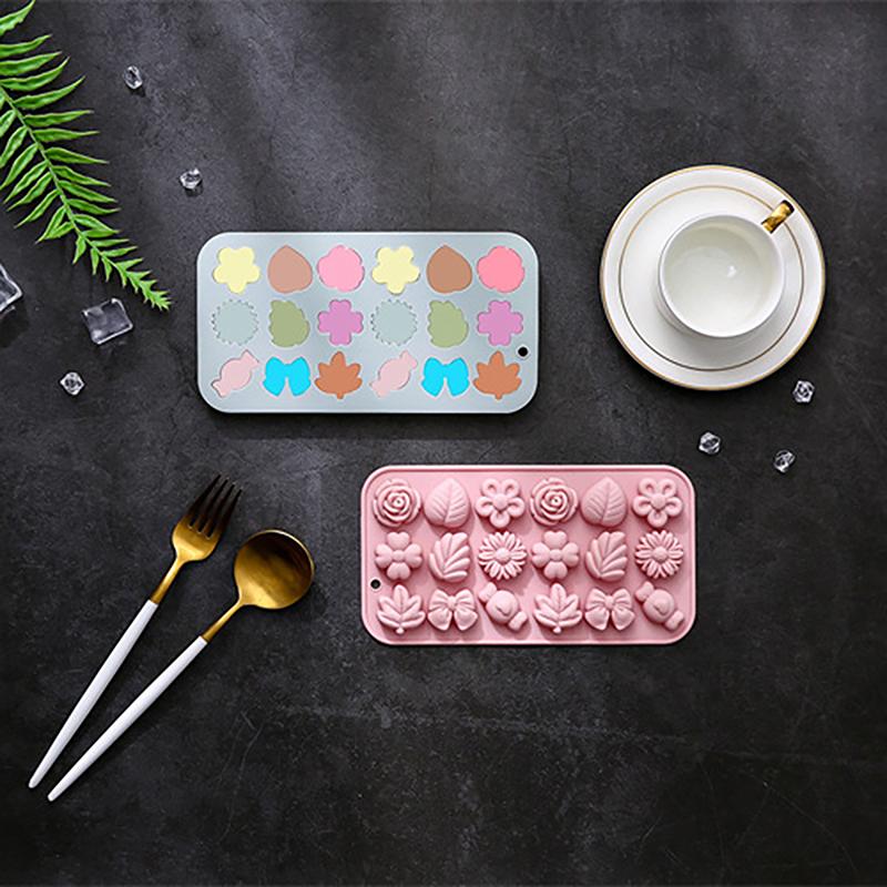 1Pc 18 Cavities Flower Silicone Molds Diy Rose Flower Candy Molds Rose Leaf Bow Tie Shape Molds Pudding Soap Cookie Molds