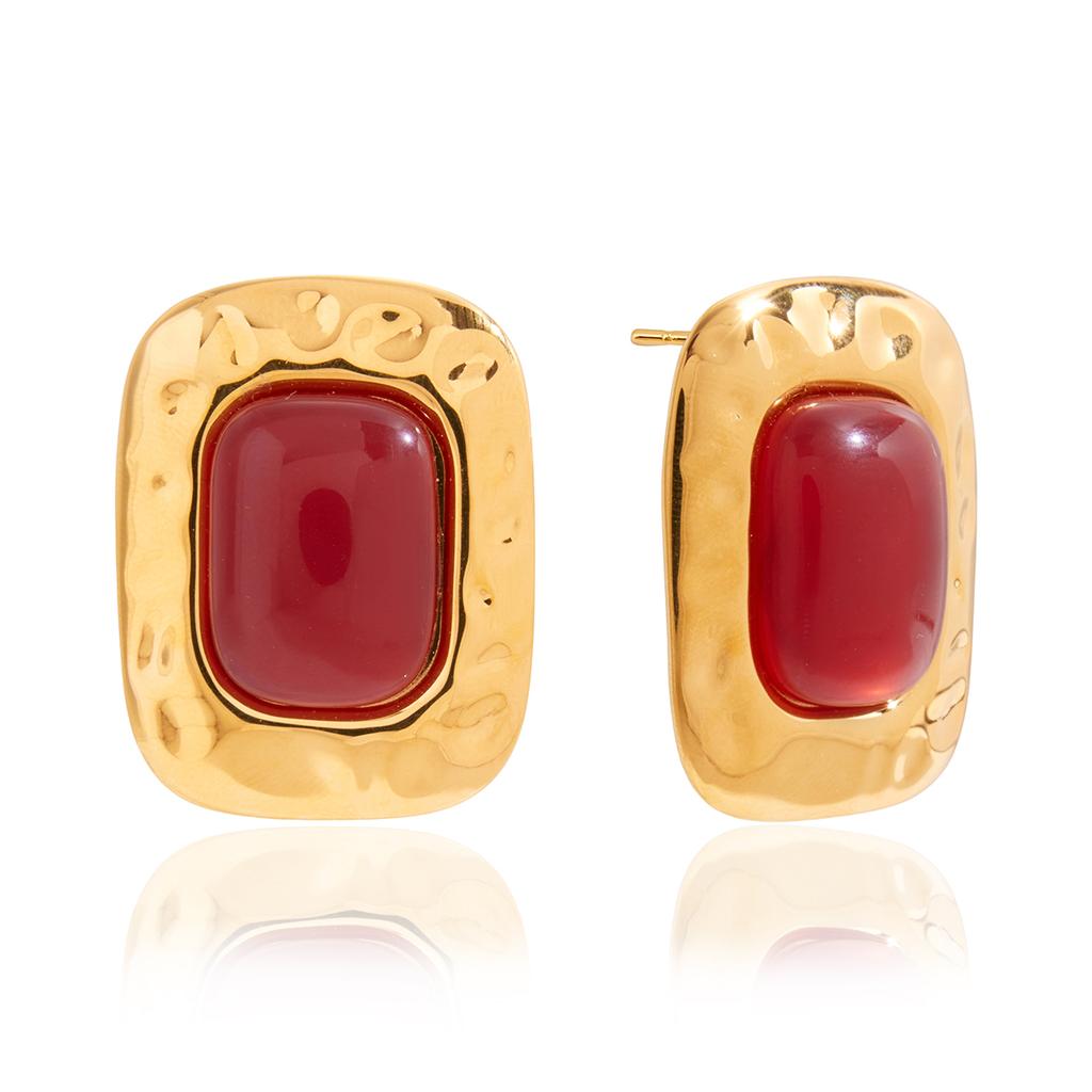 Youthway Vintage Red Resin Stud Earrings For Women Minimalist  Gold Plated Stainless Steel Earrings Simple Fashion Jewelry