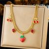 DIEYURO 316L Stainless Steell Cherry Strawberry Fruit Series Necklace For Women Lady New Fashion Neck Chain Jewelry Party Gift